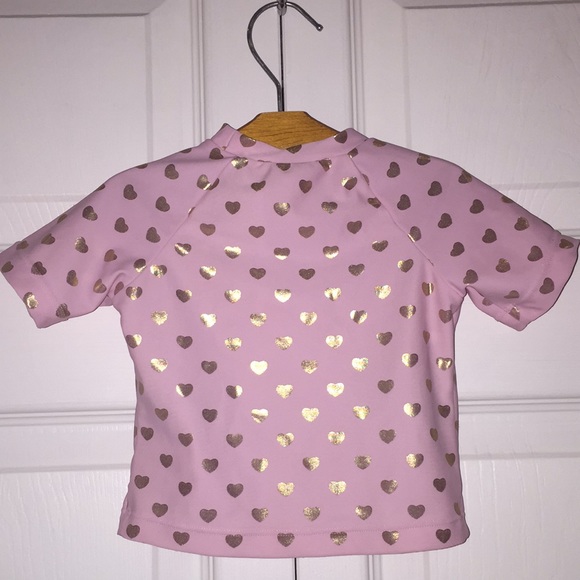 Floatimini Infant Girls Rash Guard Swim Suit 12 Months Pink with Gold Hearts - Picture 8 of 14